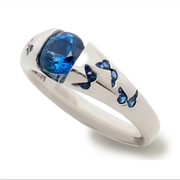 New Women’s 925 Silver Cute Butterflies Sapphire Ring - Picture 2 of 4